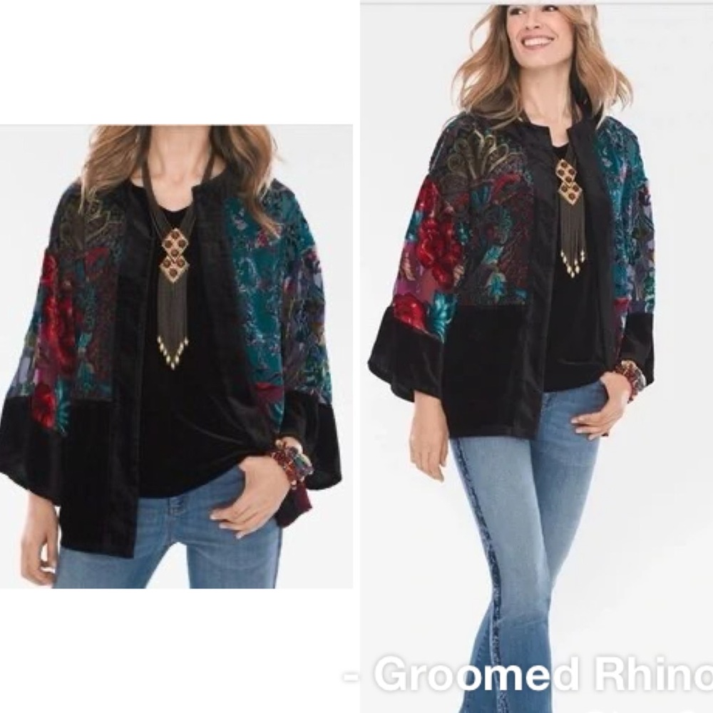 Chico’s Travelers Burnout Velvet Patchwork Kimono Size L/XL